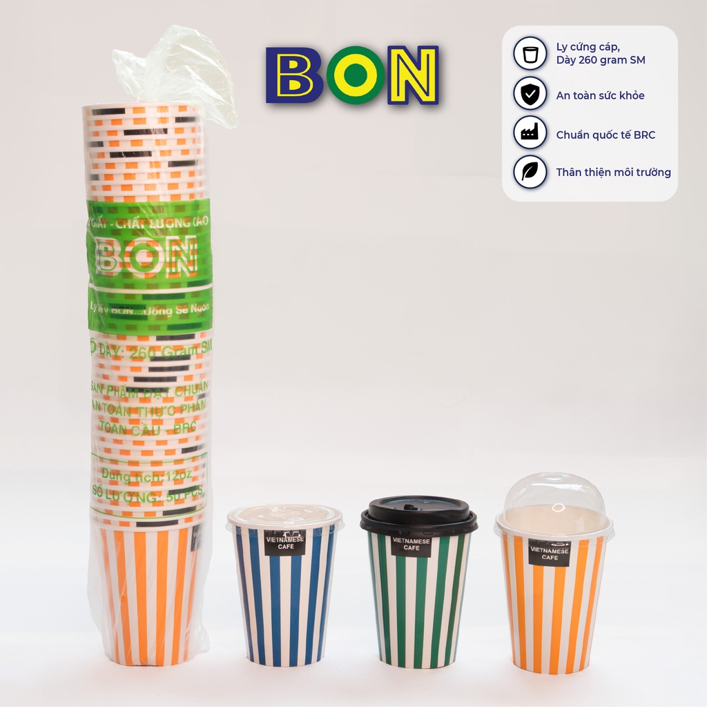 LỐC 50 LY GIẤY IN SỌC - 360ML (12 / 14 OZ)