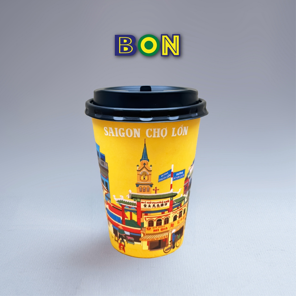 LỐC 50 LY IN TRANH - SÀI GÒN CHỢ LỚN 360ML - CÀ PHÊ ĐÁ, NƯỚC UỐNG LẠNH - LY DÀY, ĐẸP, 260 Gram SM - Giá đã gồm HĐ VAT