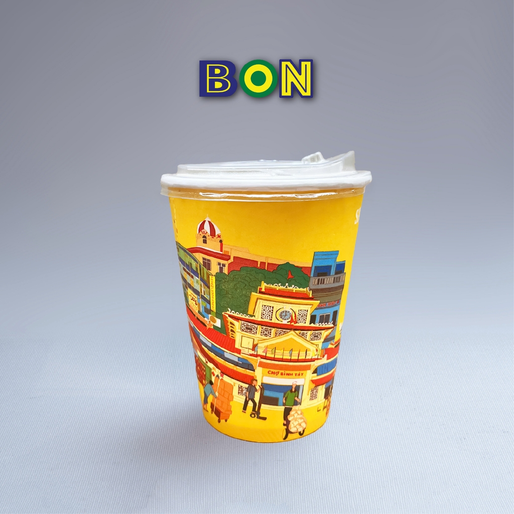 LỐC 50 LY IN TRANH - SÀI GÒN CHỢ LỚN 360ML - CÀ PHÊ ĐÁ, NƯỚC UỐNG LẠNH - LY DÀY, ĐẸP, 260 Gram SM - Giá đã gồm HĐ VAT