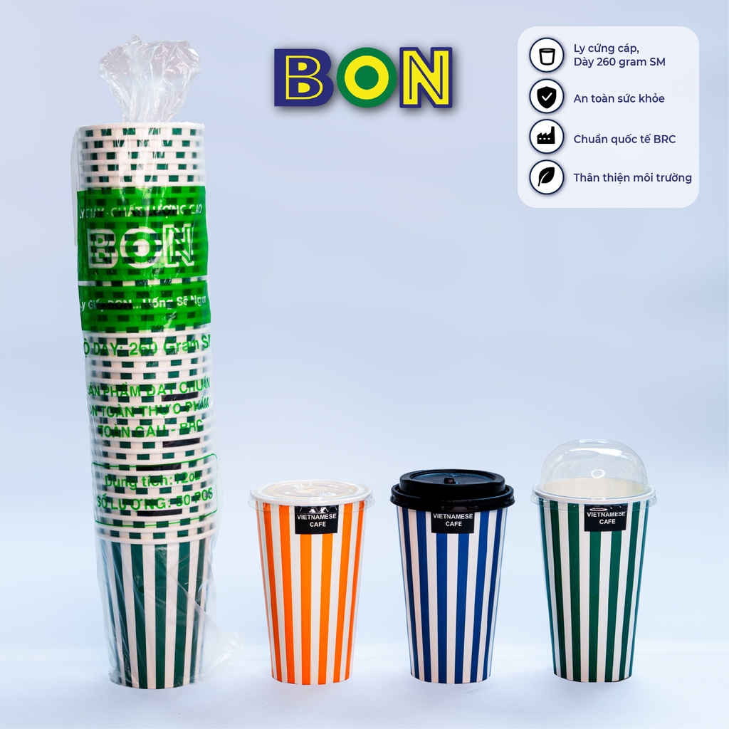 LỐC 50 LY GIẤY IN SỌC - 500ML (16 OZ)