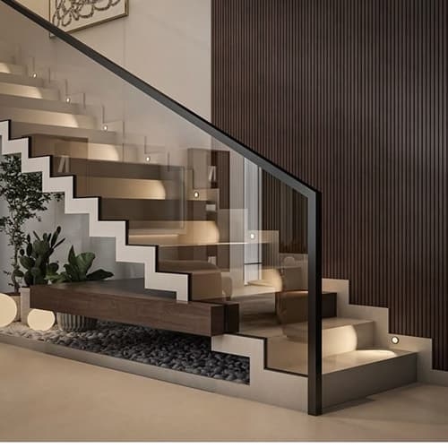 kính chắn cầu thang mạ vàng