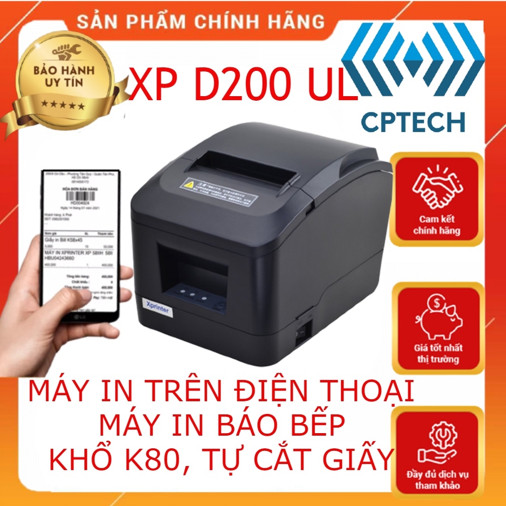 Máy In Đơn Livestream,Máy in bill, hóa đơn nhiệt khổ K80 Xprinter D200 ( A160M) cổng Lan(In điện thoại + Máy Tính)