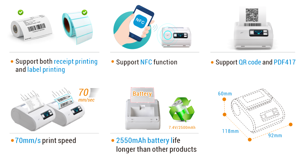 Máy in tem nhãn và hóa đơn di động Xprinter XP-P201G
