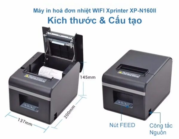 Máy in hóa đơn Xprinter XP-N160 WiFi – Máy in bill nhiệt K80 kết nối không dây, tốc độ cao cho cửa hàng và hệ thống PO