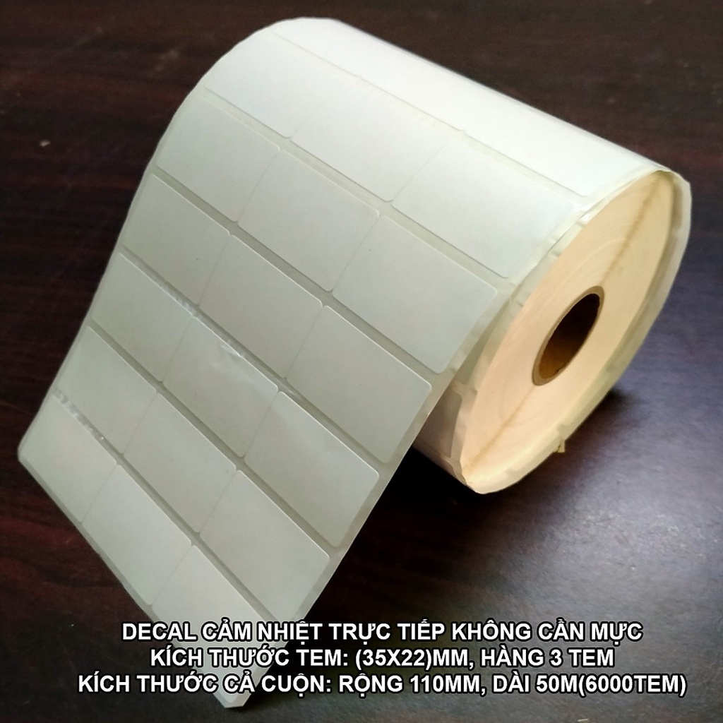 IN MỰC _ Giấy in tem khổ 35x22 mm, 3 temhàng, cuộn 50m, khổ 110mm, in mực ( 35X22 3 TEM THƯỜNG )
