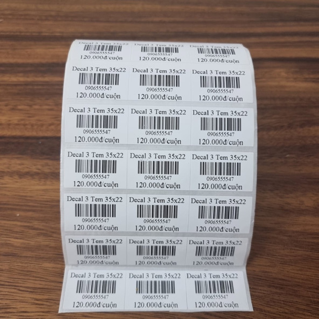 Giấy In Mã Vạch 3 Tem 35x22 mm In Nhiệt (Cuộn 30 Mét)