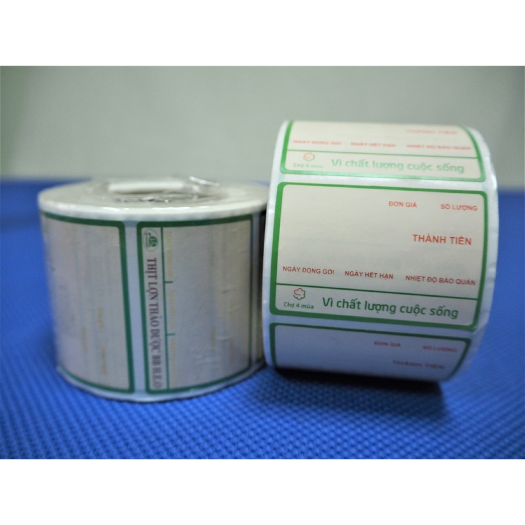 Decal nhiệt in tem nhãn, mã vạch khổ 60x40 mm, cuộn 30m