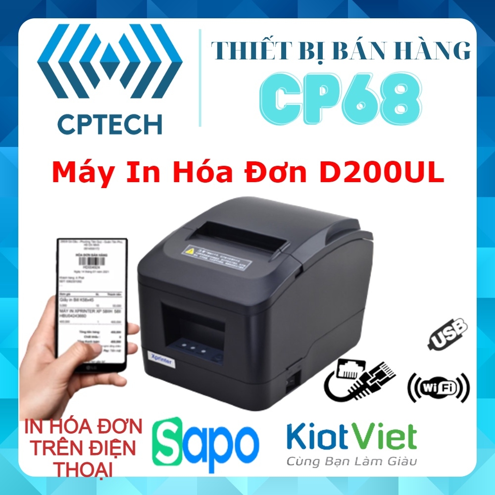 Máy In Đơn Livestream,Máy in bill, hóa đơn nhiệt khổ K80 Xprinter D200 ( A160M) cổng Lan(In điện thoại + Máy Tính)
