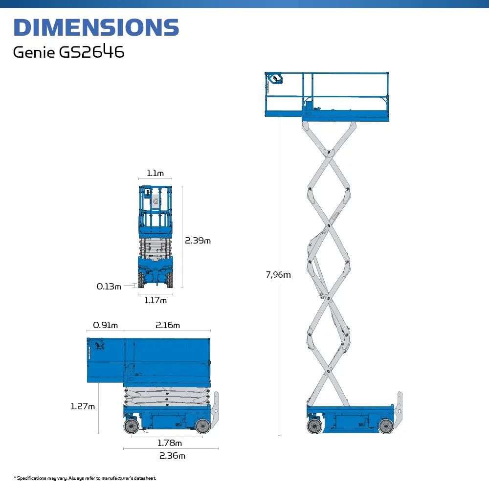 Cho thuê xe nâng người cắt kéo GS-2646 - Chiều cao làm việc 10m