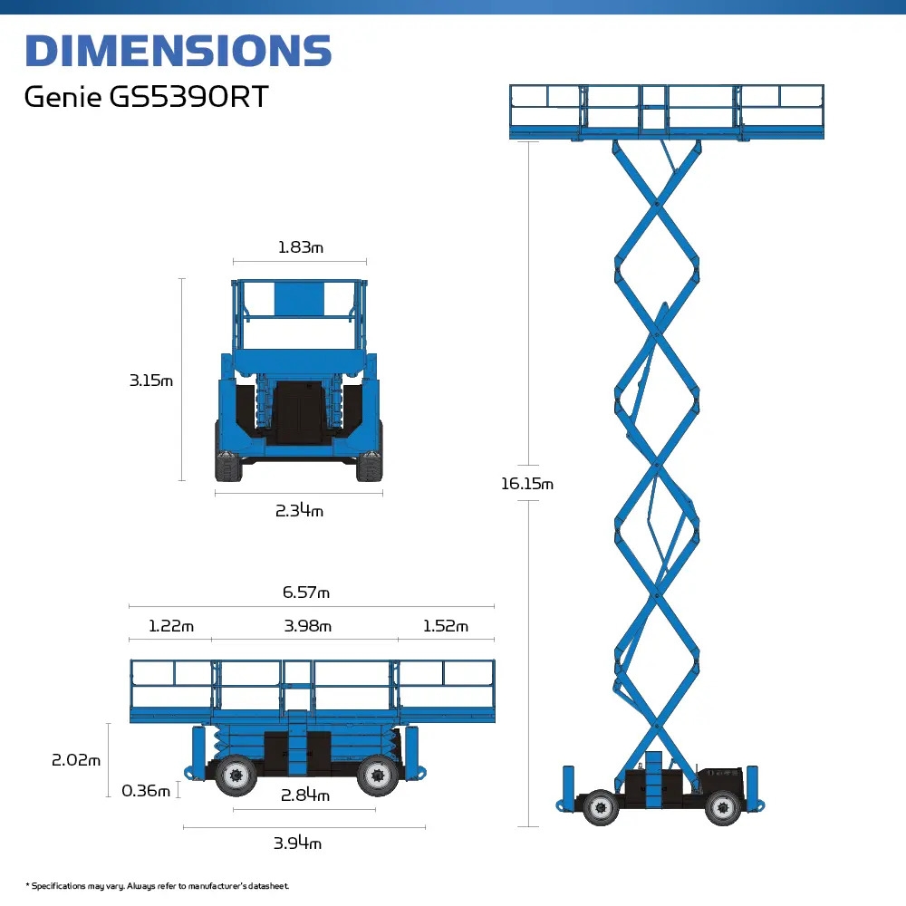 Cho thuê xe nâng người cắt kéo GS-5390 RT - Chiều cao làm việc 18m