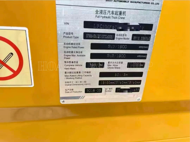 Cẩu Bánh Lốp Sany STC500S - 50 Tấn - Đời 2018 - Nhập khẩu Trung Quốc