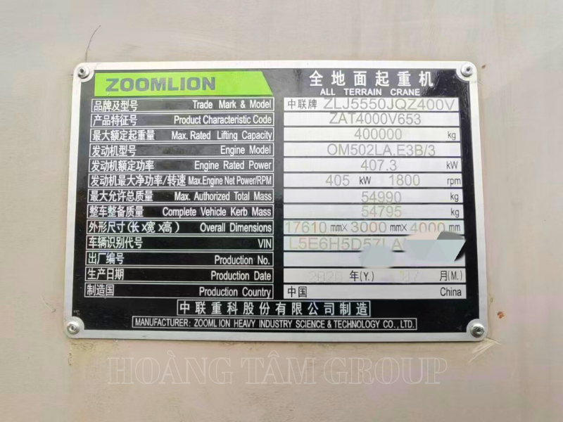 Cẩu Bánh Lốp Zoomlion ZAT4000V653 - 400 Tấn - Đời 2020 - Nhập khẩu Trung Quốc