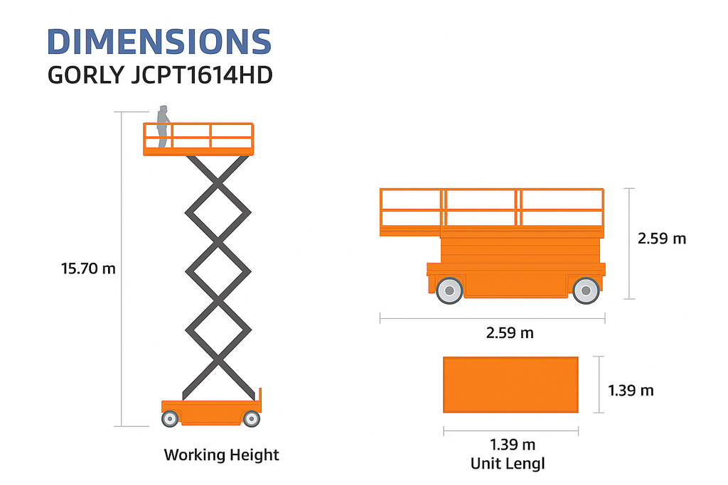 Xe Nâng Người Cắt Kéo GORLY JCPT1614HD- Mới 100% - Chiều Cao Làm Việc 16m - Đời 2024