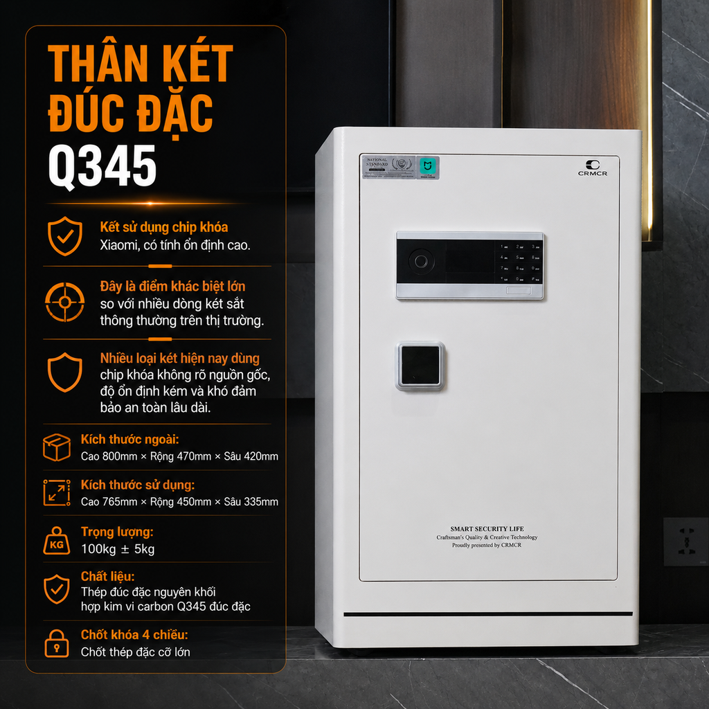 Két sắt Xiaomi CRMCR 80LE Thép đặc nguyên khối - Khóa vân tay điện tử định danh người dùng cảnh trộm báo điện thoại