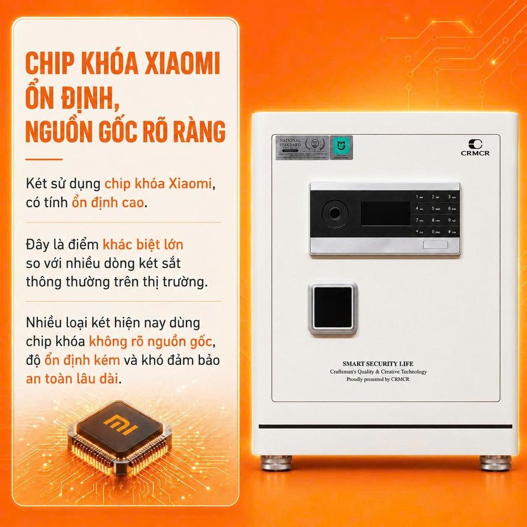 Két Sắt Thông Minh Xiaomi CRMCR 50LE – Vân Tay Điện Tử Định Danh Người Mở, Thép Q345 Đúc Đặc 6 Mặt, Bảo Hành 6 Năm