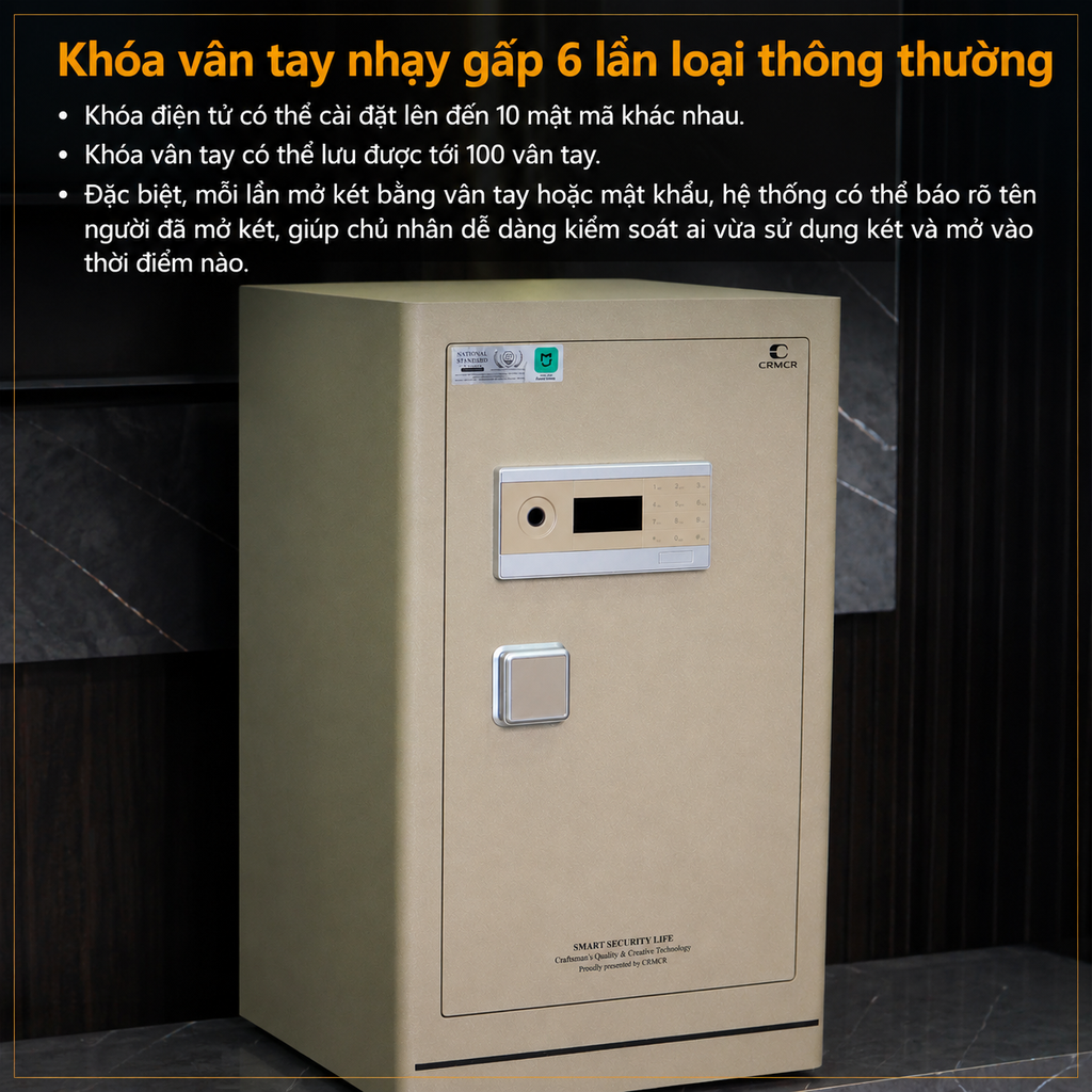Két sắt Xiaomi CRMCR 80LE Thép đặc nguyên khối - Khóa vân tay điện tử định danh người dùng cảnh trộm báo điện thoại