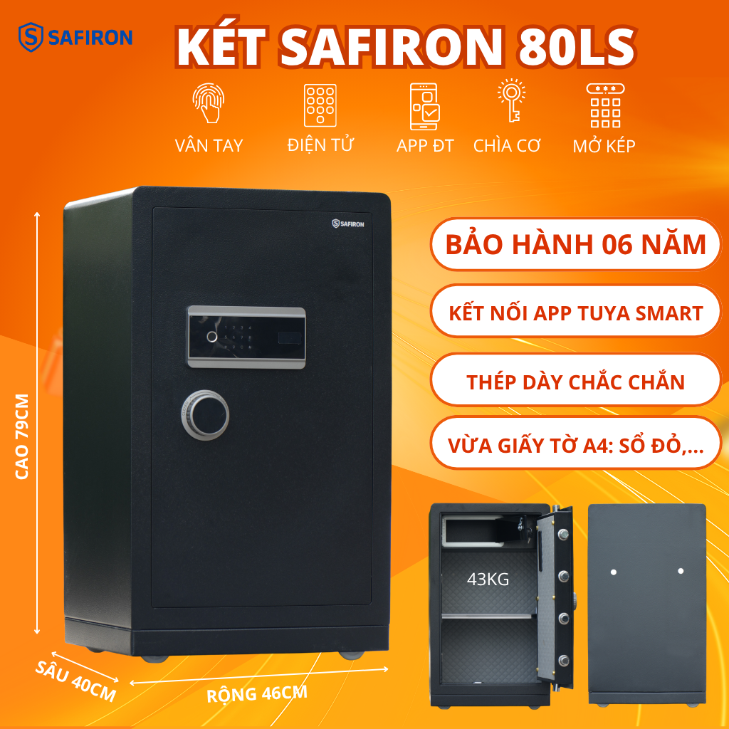 Két Sắt Thông Minh Safiron 80LS Vân Tay Điện Tử Kết Nối APP Điện Thoại