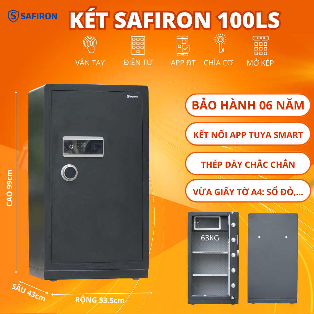 Két Sắt Thông Minh Safiron 100LS Khóa Vân Tay Điện Tử Kết Nối APP Điện Thoại