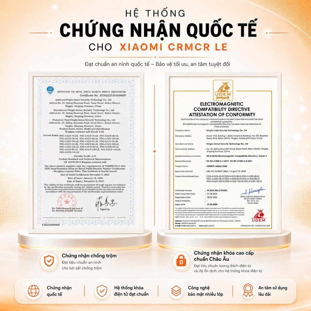 Két Sắt Thông Minh Xiaomi CRMCR 50LE – Vân Tay Điện Tử Định Danh Người Mở, Thép Q345 Đúc Đặc 6 Mặt, Bảo Hành 6 Năm