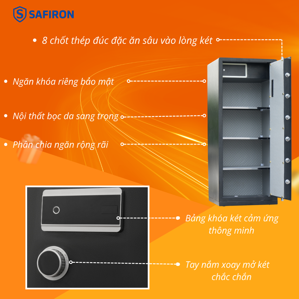 Két Sắt Thông Minh Safiron 150LS Khóa Vân Tay Điện Tử Kết Nối APP Điện Thoại