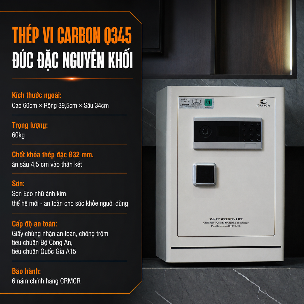 Két sắt Xiaomi CRMCR 60LE Thép đặc nguyên khối - Khóa vân tay điện tử định danh người dùng cảnh trộm báo điện thoại