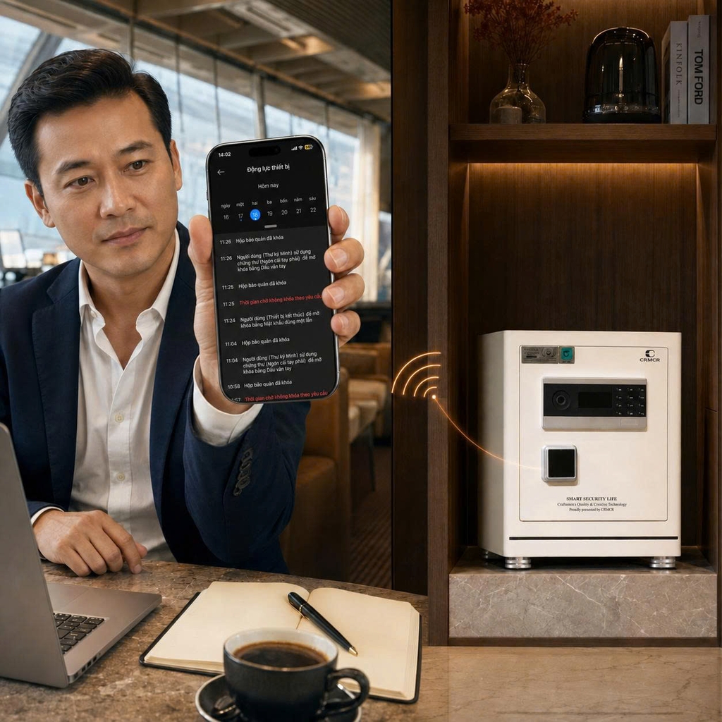 Két Sắt Thông Minh Xiaomi CRMCR 50LE – Vân Tay Điện Tử Định Danh Người Mở, Thép Q345 Đúc Đặc 6 Mặt, Bảo Hành 6 Năm