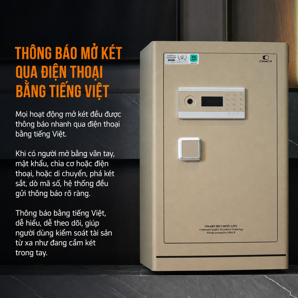 Két sắt Xiaomi CRMCR 80LE Thép đặc nguyên khối - Khóa vân tay điện tử định danh người dùng cảnh trộm báo điện thoại