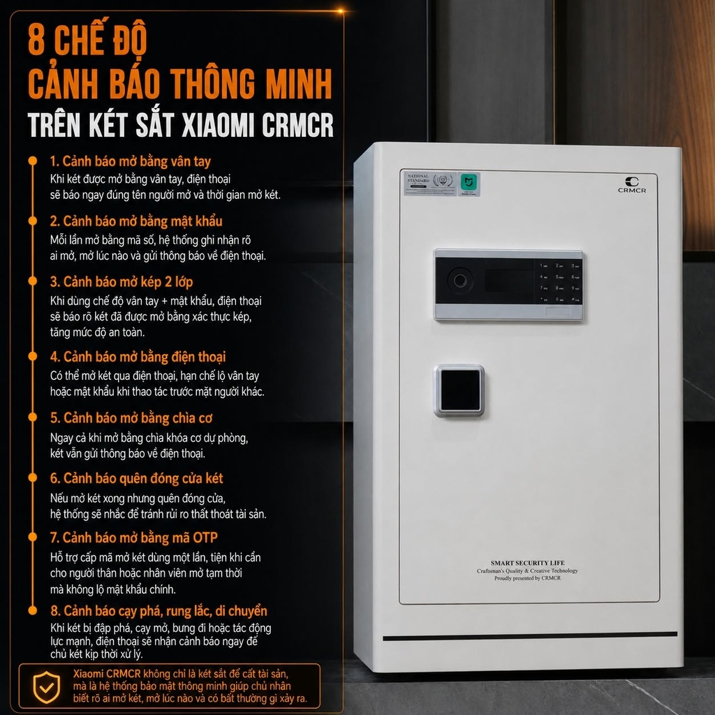 Két sắt Xiaomi CRMCR 80LE Thép đặc nguyên khối - Khóa vân tay điện tử định danh người dùng cảnh trộm báo điện thoại