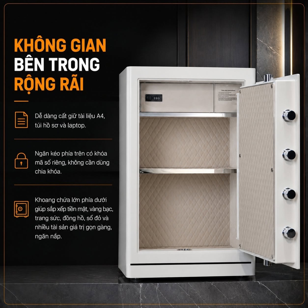 Két sắt Xiaomi CRMCR 80LE Thép đặc nguyên khối - Khóa vân tay điện tử định danh người dùng cảnh trộm báo điện thoại