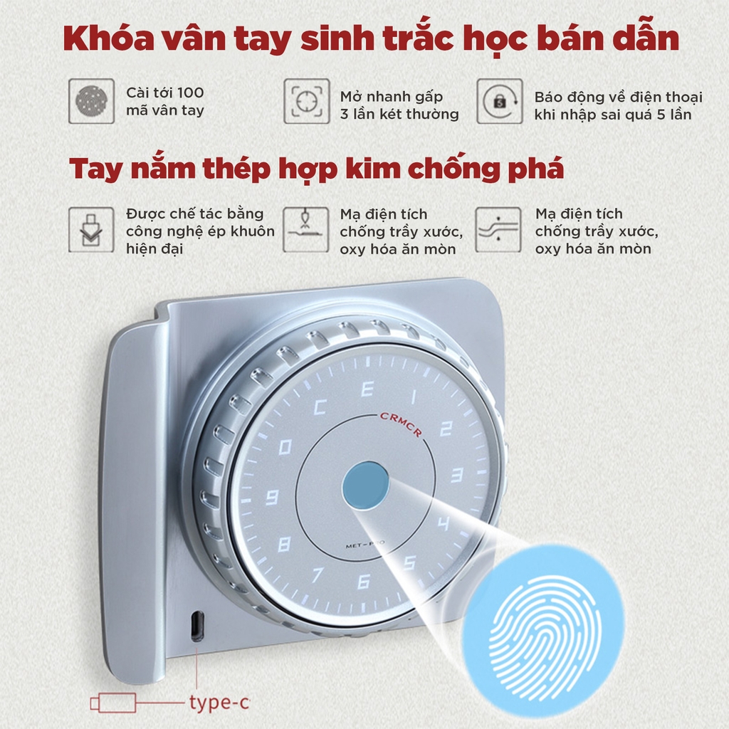 Két Sắt Nhập Khẩu CRMCR 120MB Khóa Vân Tay Sinh Trắc Học Bán Dẫn, Cảnh Báo Điện Thoại