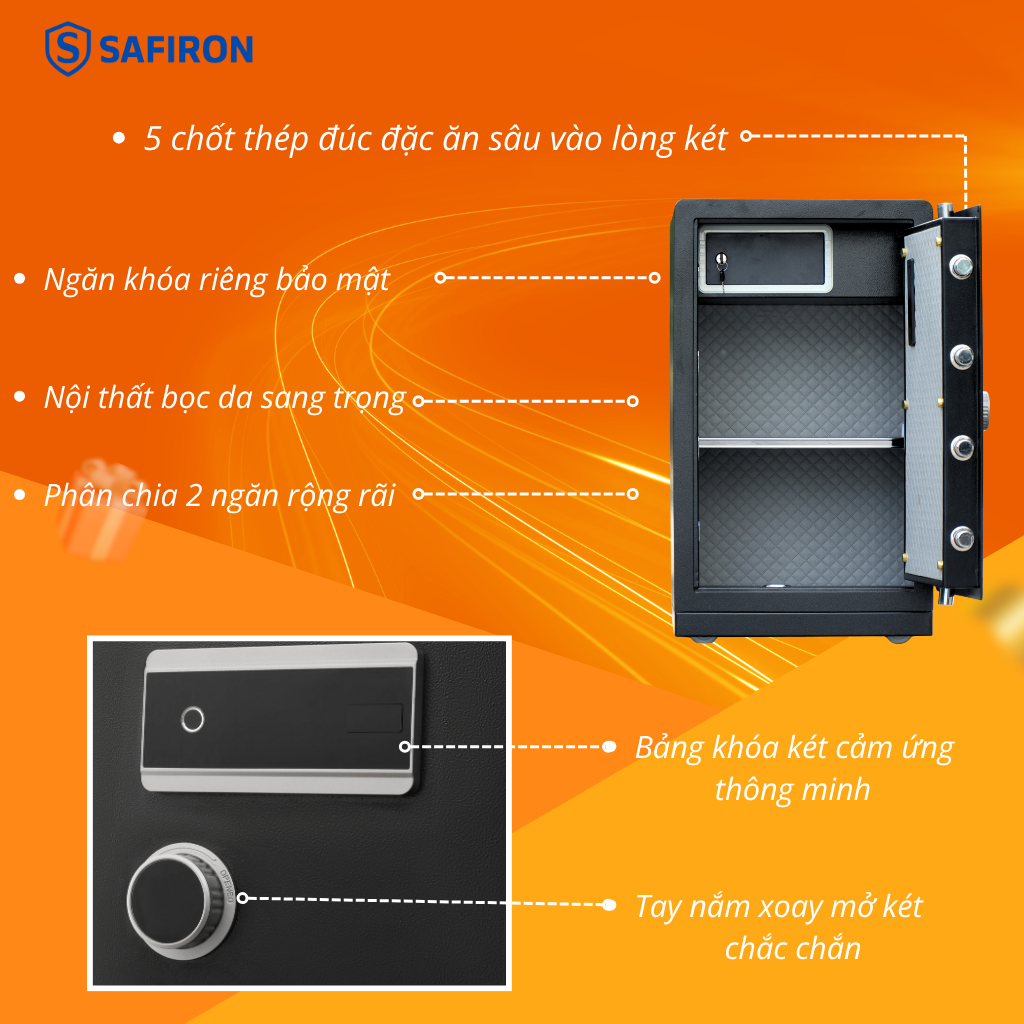 Két Sắt Thông Minh Safiron 80LS Vân Tay Điện Tử Kết Nối APP Điện Thoại