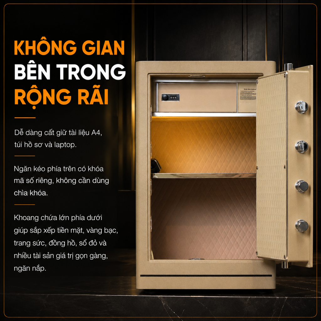 Két sắt Xiaomi CRMCR 80LE Thép đặc nguyên khối - Khóa vân tay điện tử định danh người dùng cảnh trộm báo điện thoại