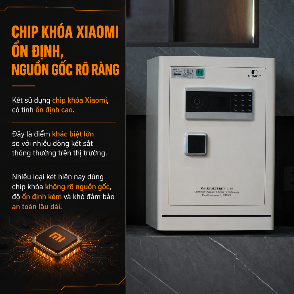 Két sắt Xiaomi CRMCR 60LE Thép đặc nguyên khối - Khóa vân tay điện tử định danh người dùng cảnh trộm báo điện thoại
