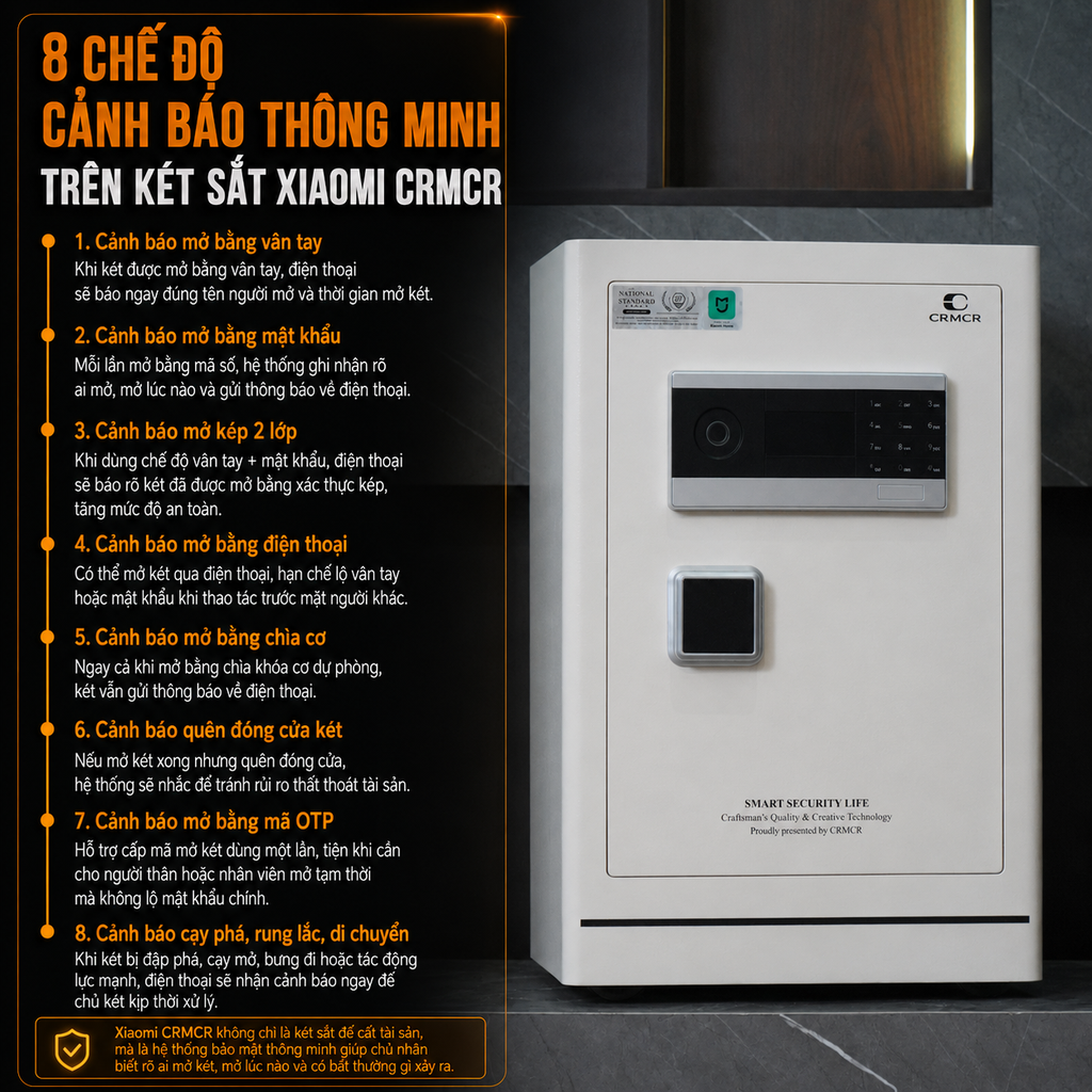 Két sắt Xiaomi CRMCR 60LE Thép đặc nguyên khối - Khóa vân tay điện tử định danh người dùng cảnh trộm báo điện thoại