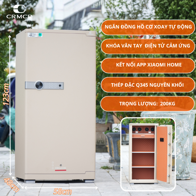 Két Sắt Xiaomi CRMCR 120JBW Xoay Đồng Hồ Cơ, Chống Cháy, Kết Nối APP ĐT
