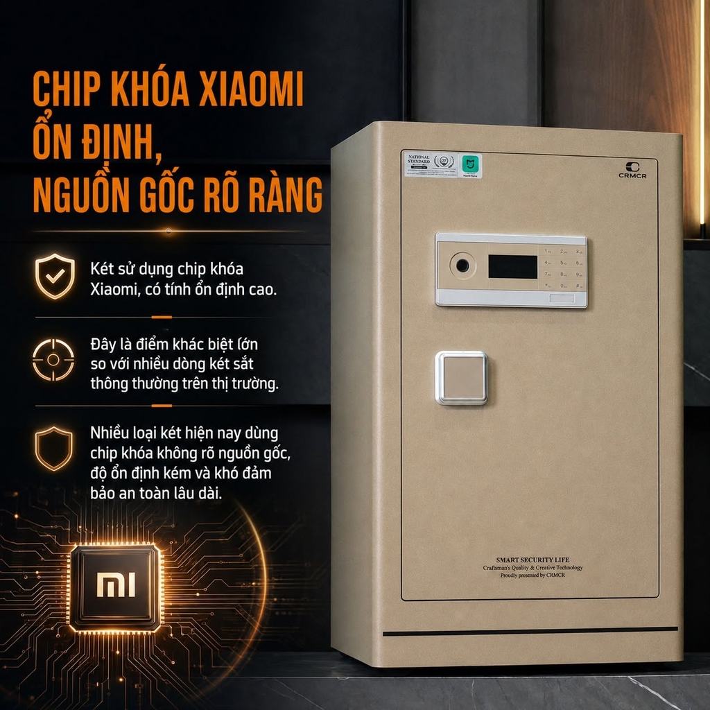 Két sắt Xiaomi CRMCR 80LE Thép đặc nguyên khối - Khóa vân tay điện tử định danh người dùng cảnh trộm báo điện thoại
