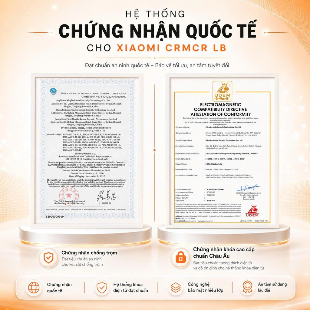 Két Sắt Xiaomi CRMCR 71LB Thép đắc nguyên khối - Khóa vân tay điện tử định danh người mở