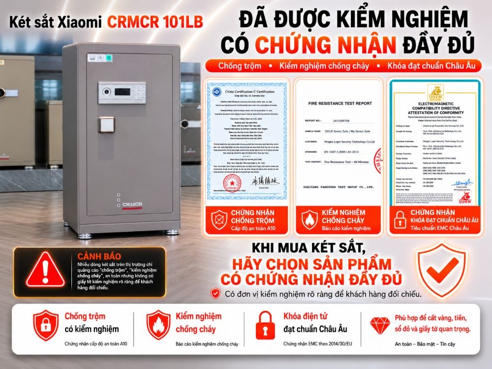 Két Sắt Xiaomi CRMCR 101LB Thép Đúc, Khóa Vân Tay Điện Tử Định Danh Người Mở Két