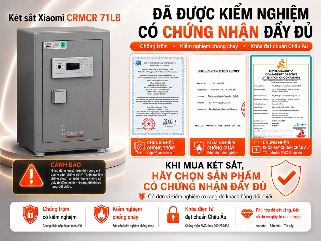 Két Sắt Xiaomi CRMCR 71LB Thép đắc nguyên khối - Khóa vân tay điện tử định danh người mở