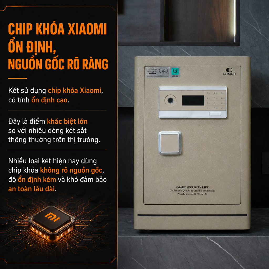 Két sắt Xiaomi CRMCR 60LE Thép đặc nguyên khối - Khóa vân tay điện tử định danh người dùng cảnh trộm báo điện thoại
