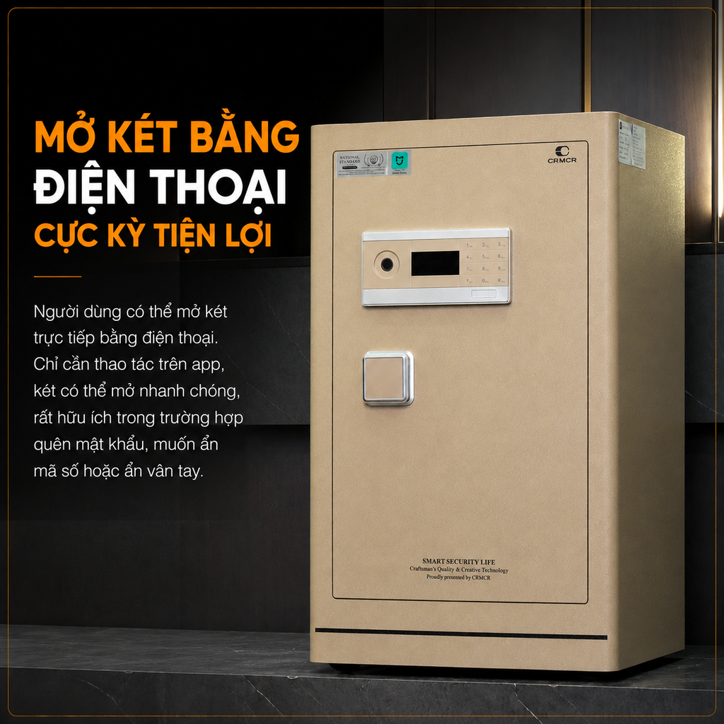 Két sắt Xiaomi CRMCR 80LE Thép đặc nguyên khối - Khóa vân tay điện tử định danh người dùng cảnh trộm báo điện thoại