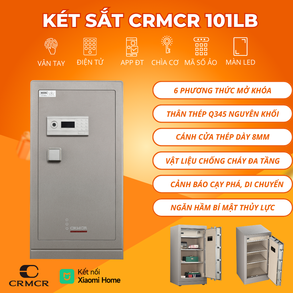 Két Sắt Xiaomi CRMCR 101LB Thép Đúc, Khóa Vân Tay Điện Tử Định Danh Người Mở Két