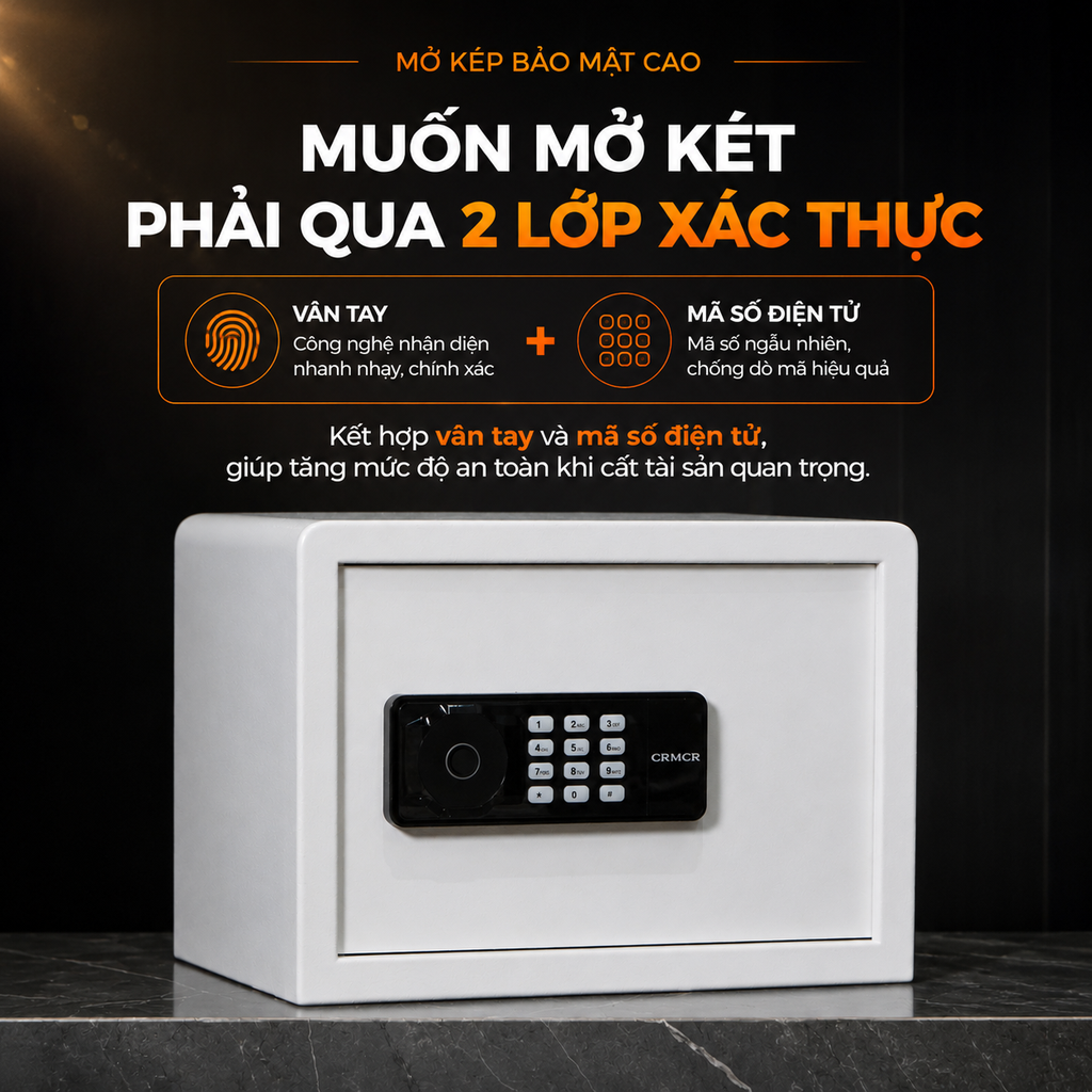 Két Sắt Mini CRMCR 25LN – Cao 25cm rộng 35cm sâu 31cm nặng 8.5kg khóa vân tay điện tử