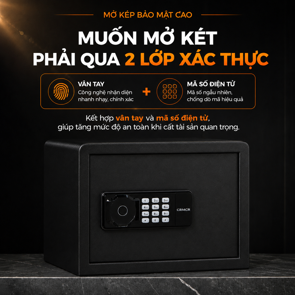 Két Sắt Mini CRMCR 25LN – Cao 25cm rộng 35cm sâu 31cm nặng 8.5kg khóa vân tay điện tử