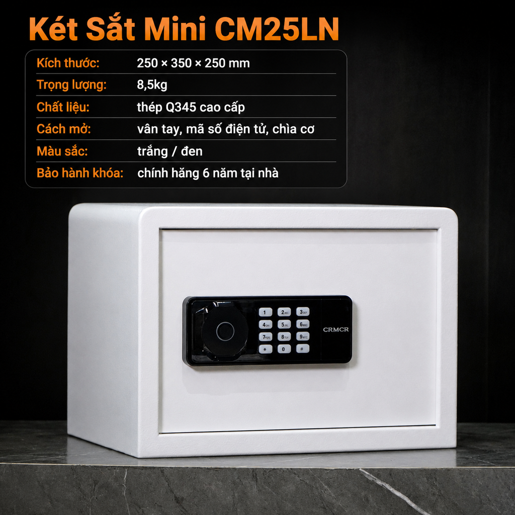 Két Sắt Mini CRMCR 25LN – Cao 25cm rộng 35cm sâu 31cm nặng 8.5kg khóa vân tay điện tử