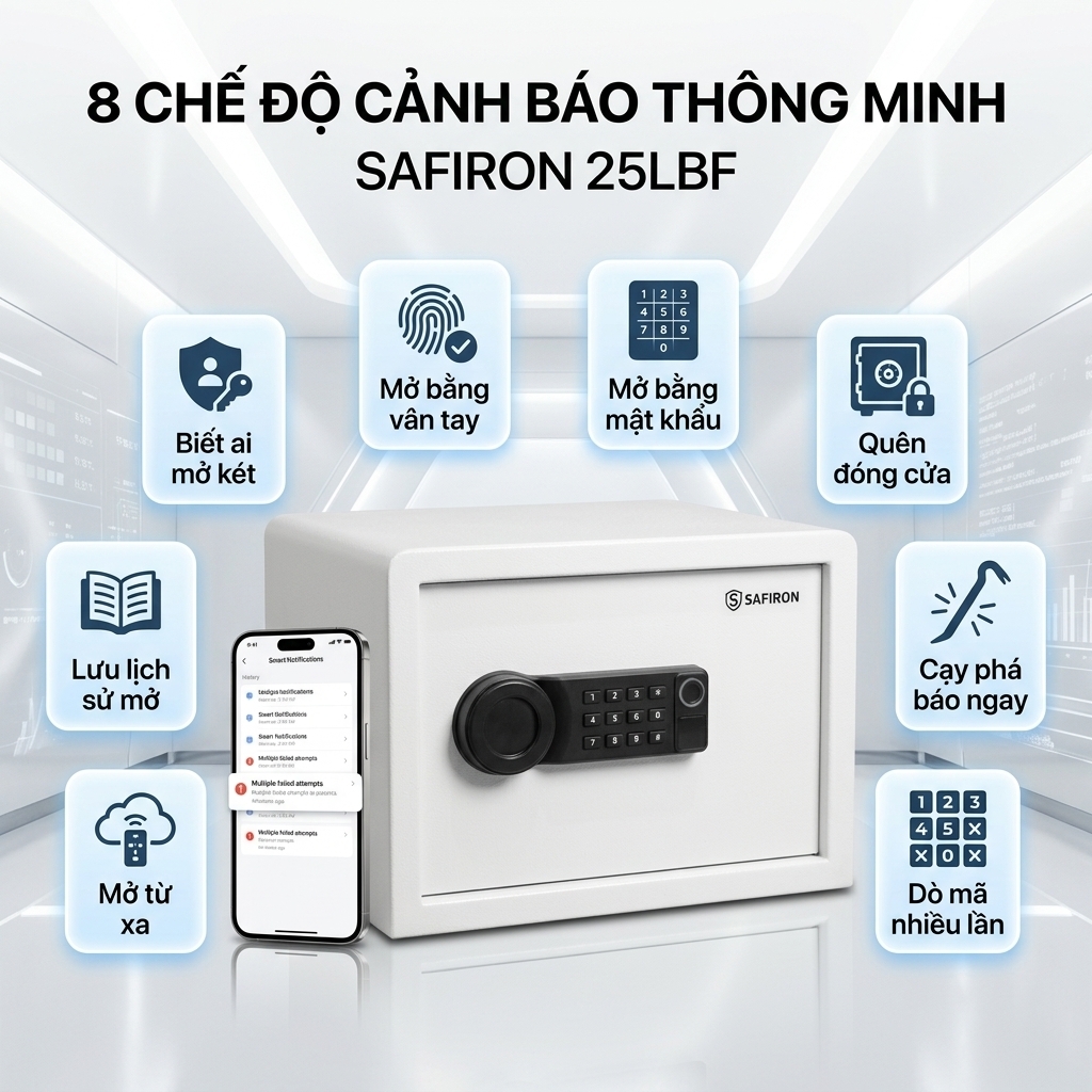Két Sắt Mini Thông Minh Safiron 25LBF Vân Tay Điện Tử Kết Nối Điện Thoại