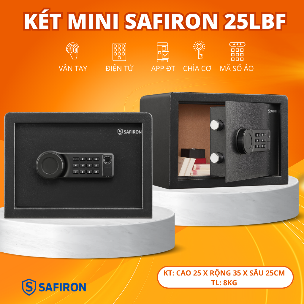 Két Sắt Mini Thông Minh Safiron 25LBF Vân Tay Điện Tử Kết Nối Điện Thoại