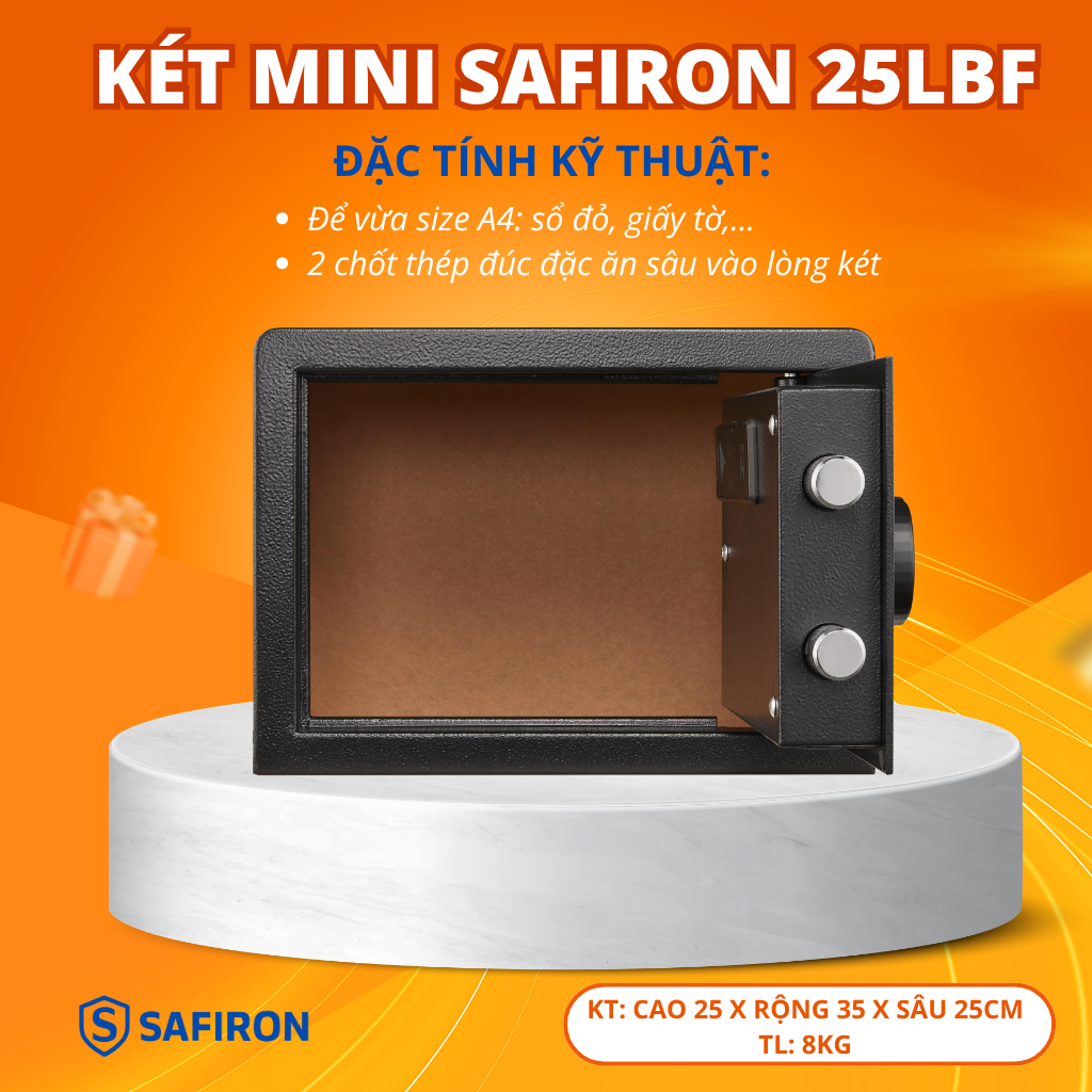 Két Sắt Mini Thông Minh Safiron 25LBF Vân Tay Điện Tử Kết Nối Điện Thoại