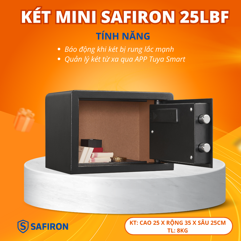 Két Sắt Mini Thông Minh Safiron 25LBF Vân Tay Điện Tử Kết Nối Điện Thoại