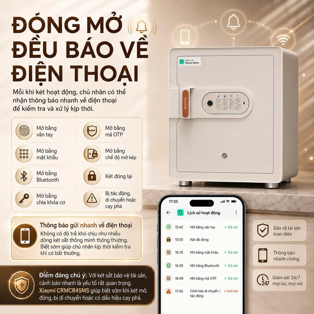 Két sắt thông minh thép đúc đặc Xiaomi CRMCR 45MS - Khóa vân tay điện tử định danh người mở